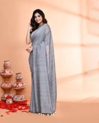 Piyari Fashion Handspun Cotton Silver Grey Handloom Saree With Blouse - Distacart