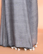 Piyari Fashion Handspun Cotton Silver Grey Handloom Saree With Blouse - Distacart