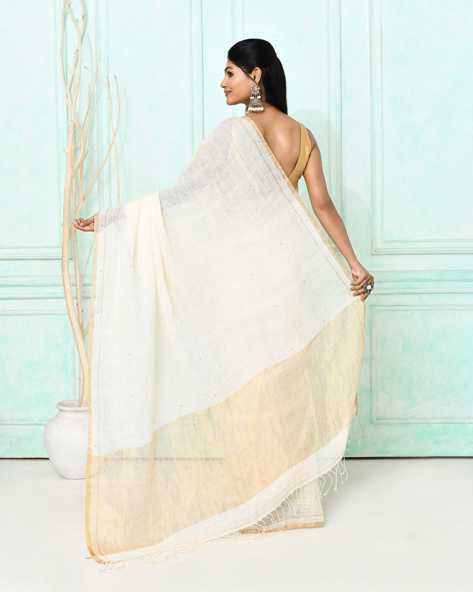 Piyari Fashion Women's White Handloom Linen Sequin Saree With Blouse - Distacart