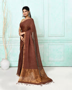Piyari Fashion Women's Brown Handloom Linen Sequin Saree With Blouse - Distacart