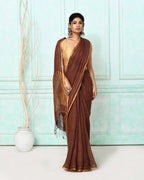 Piyari Fashion Women's Brown Handloom Linen Sequin Saree With Blouse - Distacart