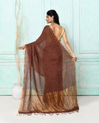 Piyari Fashion Women's Brown Handloom Linen Sequin Saree With Blouse - Distacart