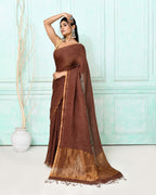 Piyari Fashion Women's Brown Handloom Linen Sequin Saree With Blouse - Distacart