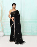 Piyari Fashion Women's Black Handloom Linen Jamdani Saree With Blouse - Distacart