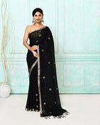 Piyari Fashion Women's Black Handloom Linen Jamdani Saree With Blouse - Distacart