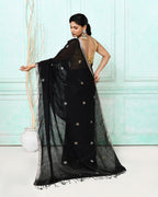 Piyari Fashion Women's Black Handloom Linen Jamdani Saree With Blouse - Distacart