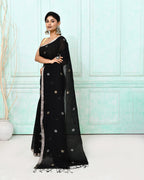 Piyari Fashion Women's Black Handloom Linen Jamdani Saree With Blouse - Distacart