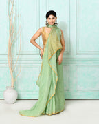 Piyari Fashion Women's Sea Green Handloom Linen Sequin Saree With Blouse - Distacart