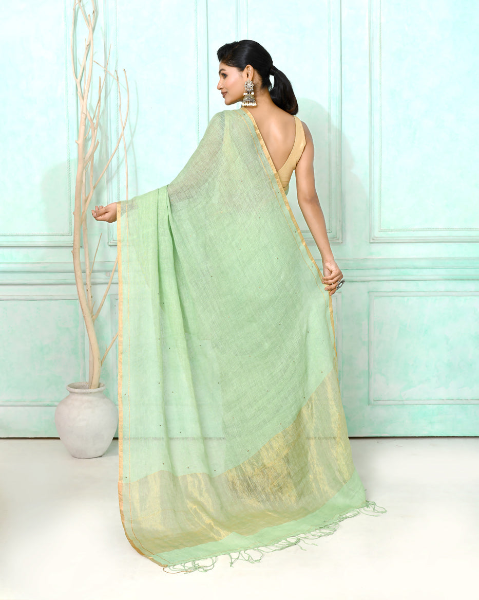 Piyari Fashion Women's Sea Green Handloom Linen Sequin Saree With Blouse - Distacart