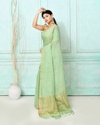 Piyari Fashion Women's Sea Green Handloom Linen Sequin Saree With Blouse - Distacart