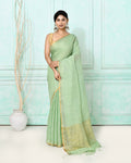 Piyari Fashion Women's Sea Green Handloom Linen Sequin Saree With Blouse - Distacart
