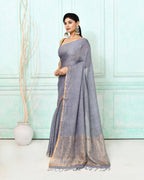 Piyari Fashion Women's Dim Gray Handloom Linen Sequin Saree With Blouse - Distacart