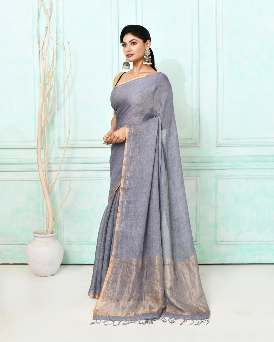Piyari Fashion Women's Dim Gray Handloom Linen Sequin Saree With Blouse - Distacart