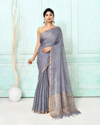 Piyari Fashion Women's Dim Gray Handloom Linen Sequin Saree With Blouse - Distacart