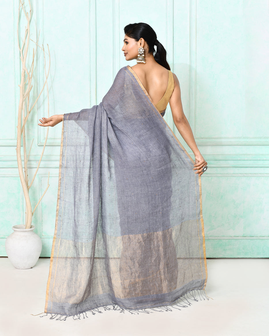Piyari Fashion Women's Dim Gray Handloom Linen Sequin Saree With Blouse - Distacart