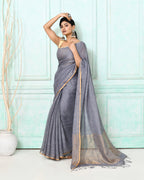 Piyari Fashion Women's Dim Gray Handloom Linen Sequin Saree With Blouse - Distacart