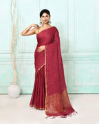 Piyari Fashion Women's Maroon Handloom Linen Sequin Saree With Blouse - Distacart