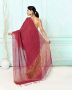 Piyari Fashion Women's Maroon Handloom Linen Sequin Saree With Blouse - Distacart
