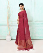 Piyari Fashion Women's Maroon Handloom Linen Sequin Saree With Blouse - Distacart