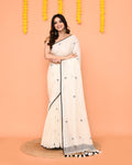 Piyari Fashion Women's Off White Linen Ball Jamdani Saree With Tassels - Distacart