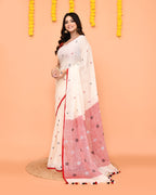 Piyari Fashion Women's Off White Linen Ball Jamdani Saree With Tassels - Distacart