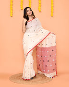 Piyari Fashion Women's Off White Linen Ball Jamdani Saree With Tassels - Distacart