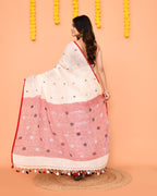 Piyari Fashion Women's Off White Linen Ball Jamdani Saree With Tassels - Distacart