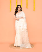 Piyari Fashion Traditional White Handwoven Matka Silk Jamdani Saree With Sequins - Distacart