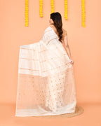 Piyari Fashion Traditional White Handwoven Matka Silk Jamdani Saree With Sequins - Distacart
