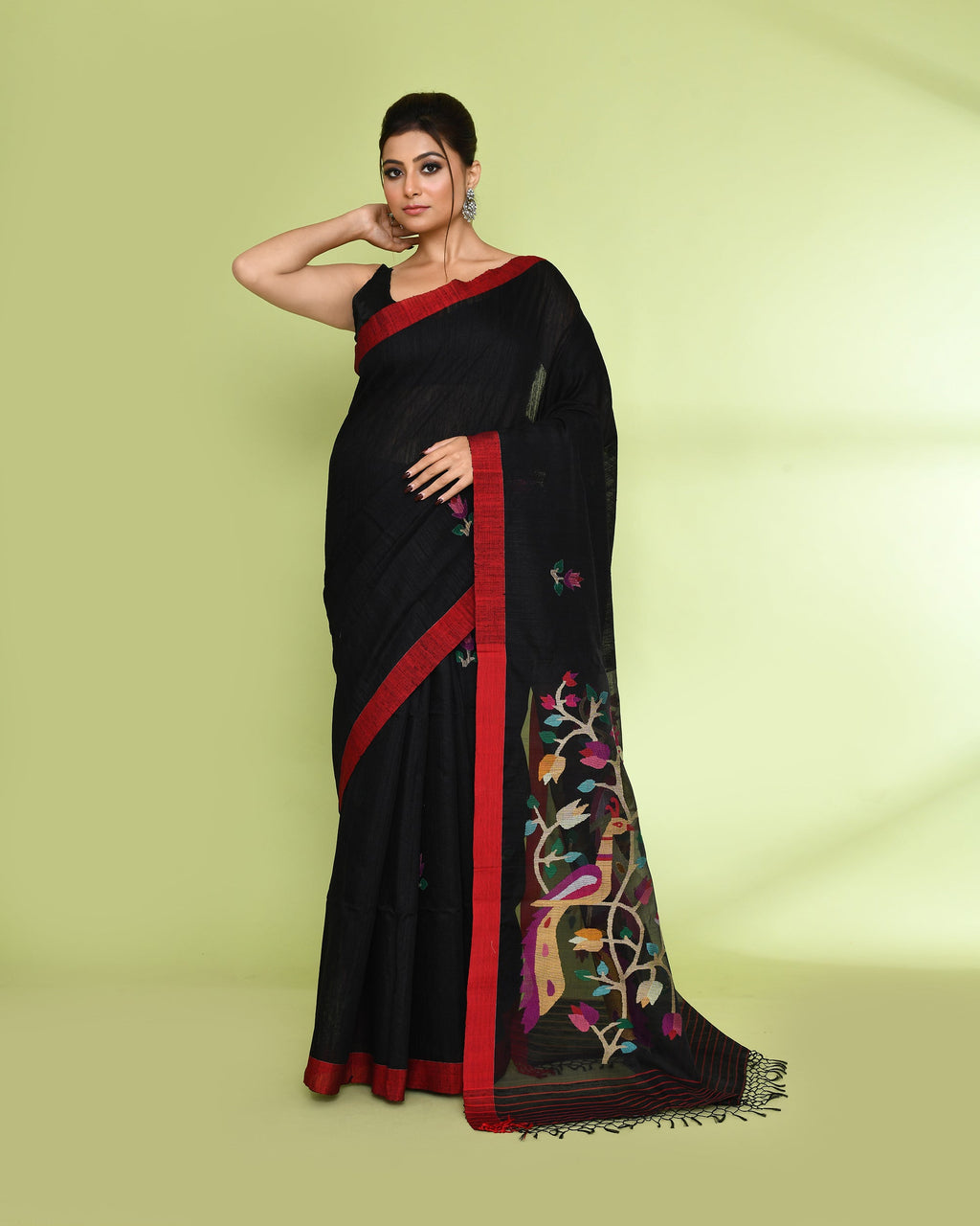 Piyari Fashion Women's Black Embellished Matka Silk Jamdani Saree - Distacart