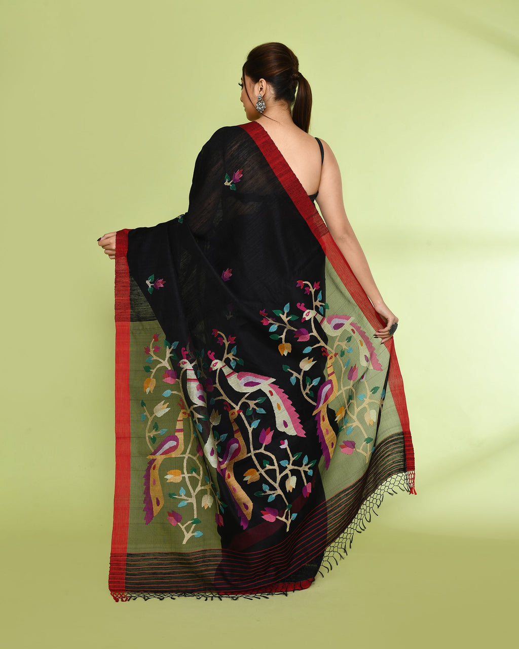 Piyari Fashion Women's Black Embellished Matka Silk Jamdani Saree - Distacart