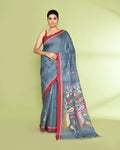 Piyari Fashion Women's Blue Grey Embellished Matka Silk Jamdani Saree - Distacart