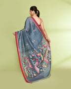 Piyari Fashion Women's Blue Grey Embellished Matka Silk Jamdani Saree - Distacart