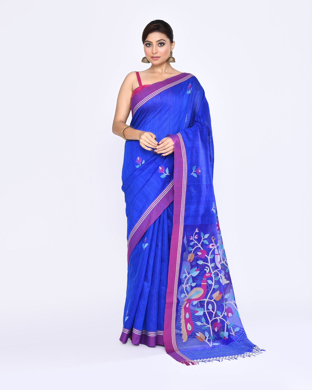 Piyari Fashion Women's Royal Blue Embellished Matka Silk Jamdani Saree - Distacart