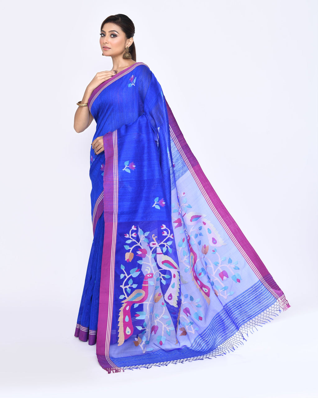 Piyari Fashion Women's Royal Blue Embellished Matka Silk Jamdani Saree - Distacart