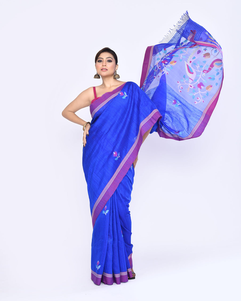 Piyari Fashion Women's Royal Blue Embellished Matka Silk Jamdani Saree - Distacart