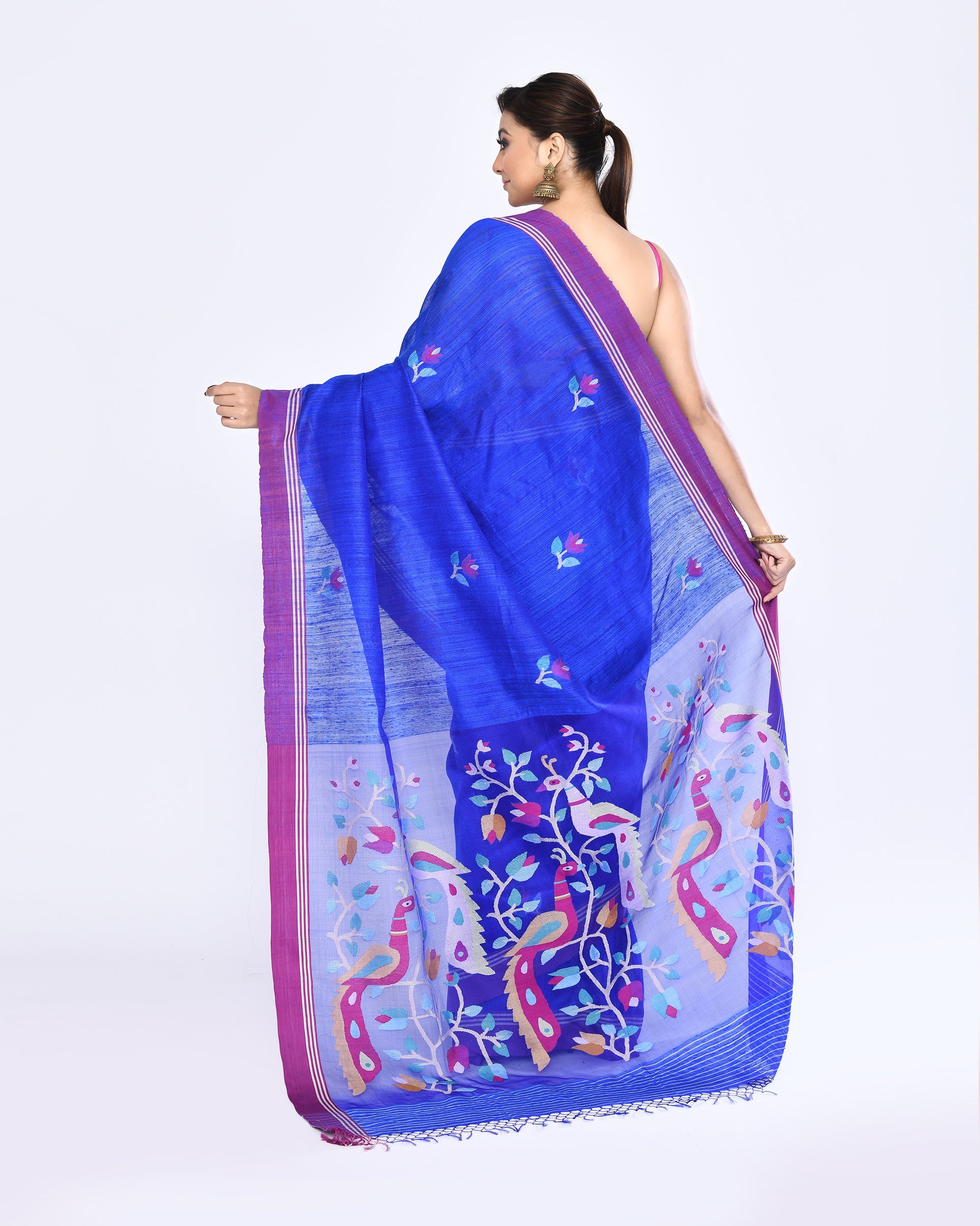 Piyari Fashion Women's Royal Blue Embellished Matka Silk Jamdani Saree - Distacart