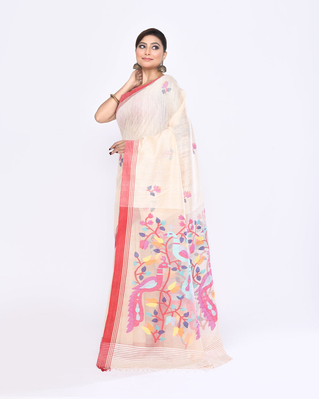 Piyari Fashion Women's Off White Embellished Matka Silk Jamdani Saree - Distacart
