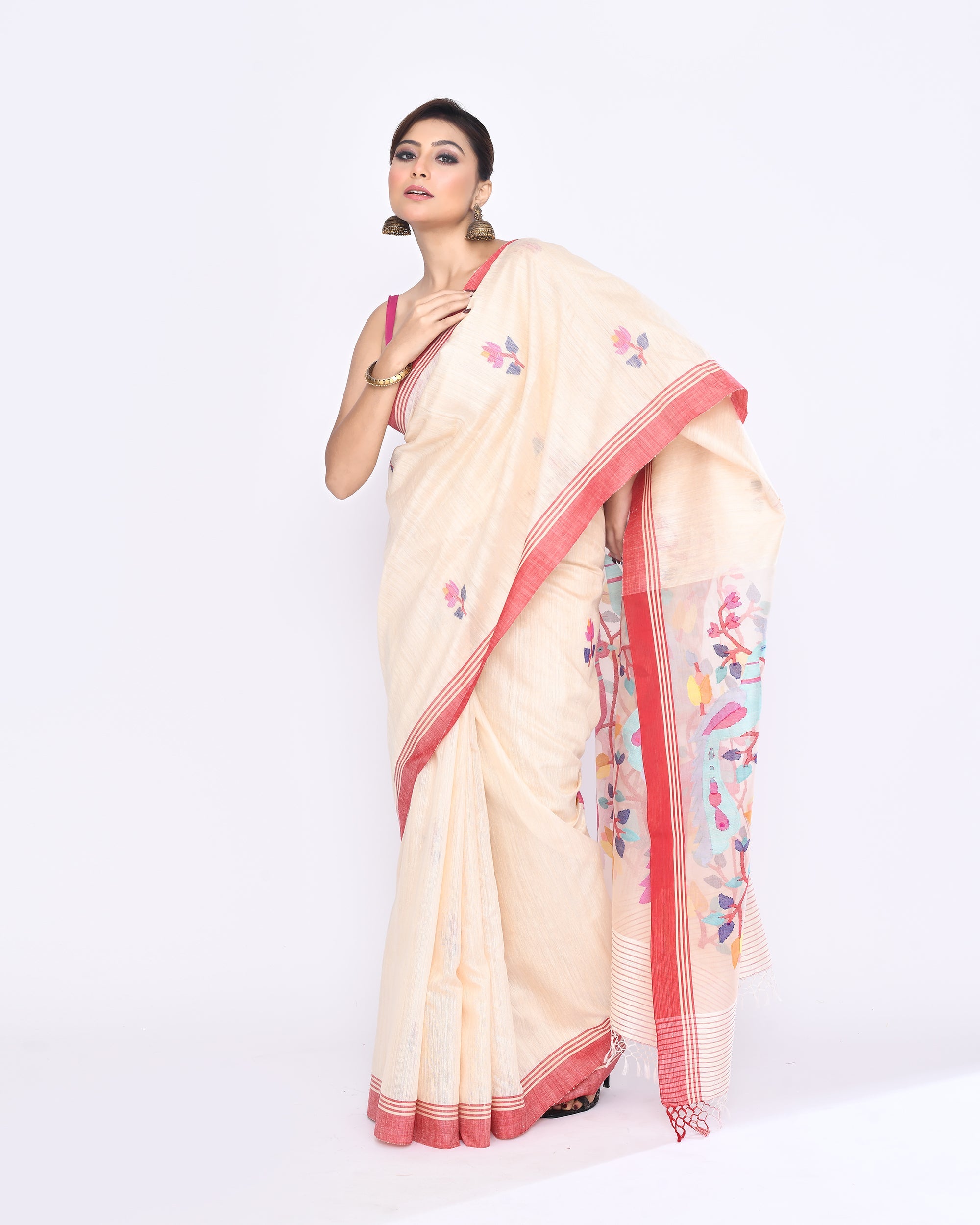 Piyari Fashion Women's Off White Embellished Matka Silk Jamdani Saree - Distacart