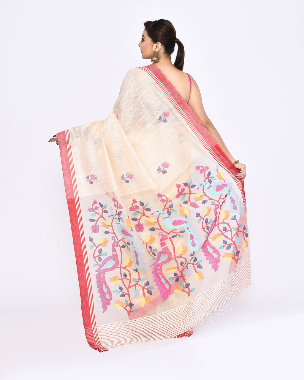 Piyari Fashion Women's Off White Embellished Matka Silk Jamdani Saree - Distacart