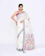 Piyari Fashion Women's Off White Embellished Matka Silk Jamdani Saree - Distacart