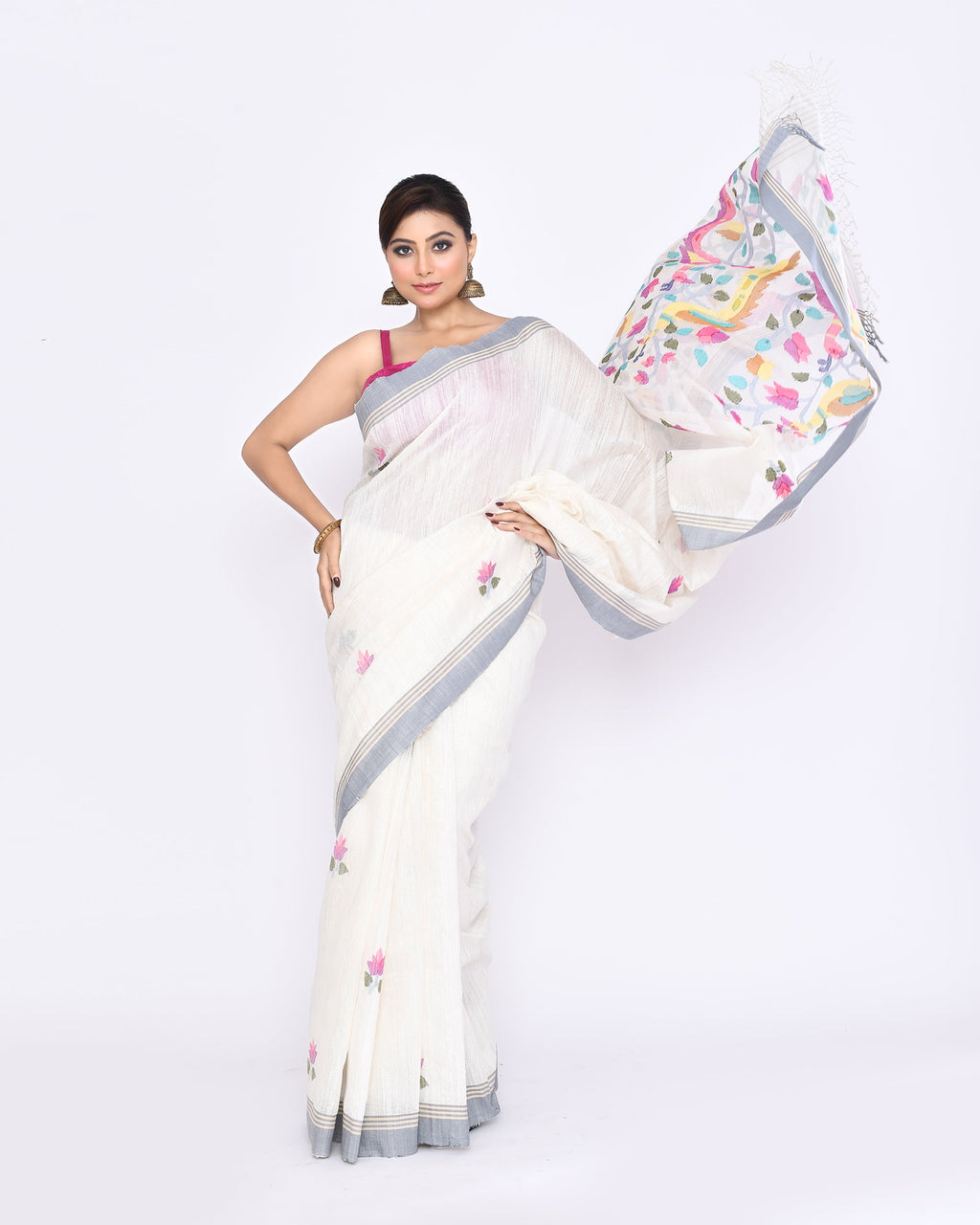 Piyari Fashion Women's Off White Embellished Matka Silk Jamdani Saree - Distacart