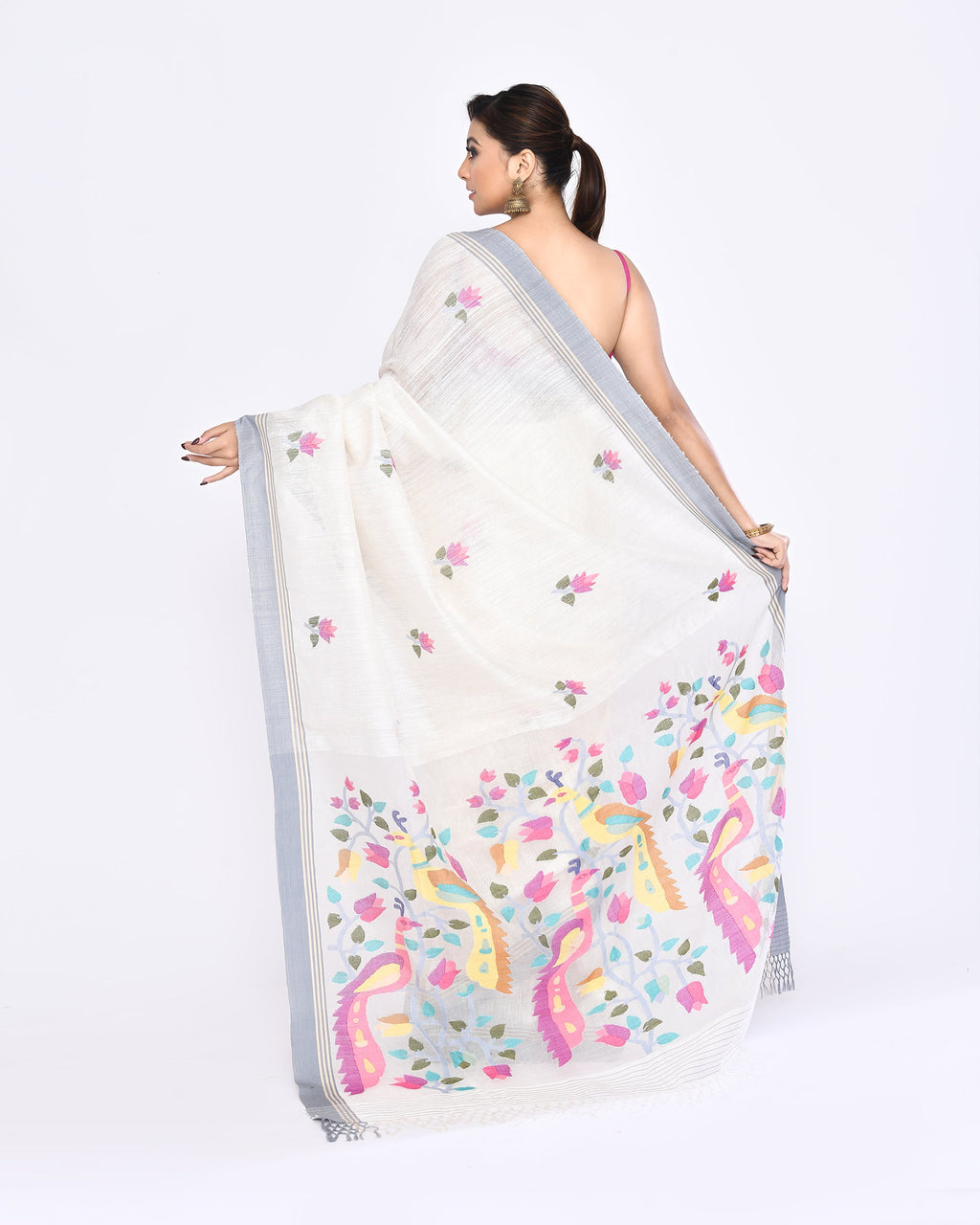 Piyari Fashion Women's Off White Embellished Matka Silk Jamdani Saree - Distacart