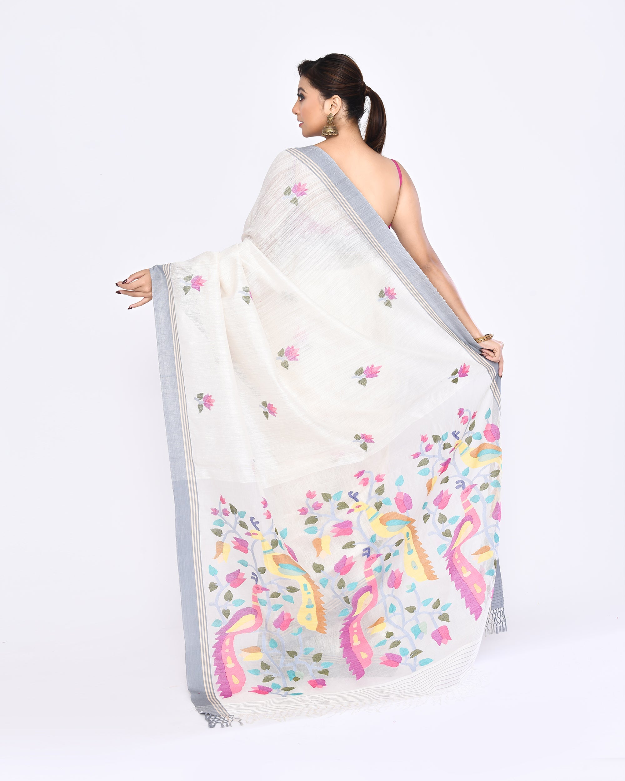 Piyari Fashion Women's Off White Embellished Matka Silk Jamdani Saree - Distacart