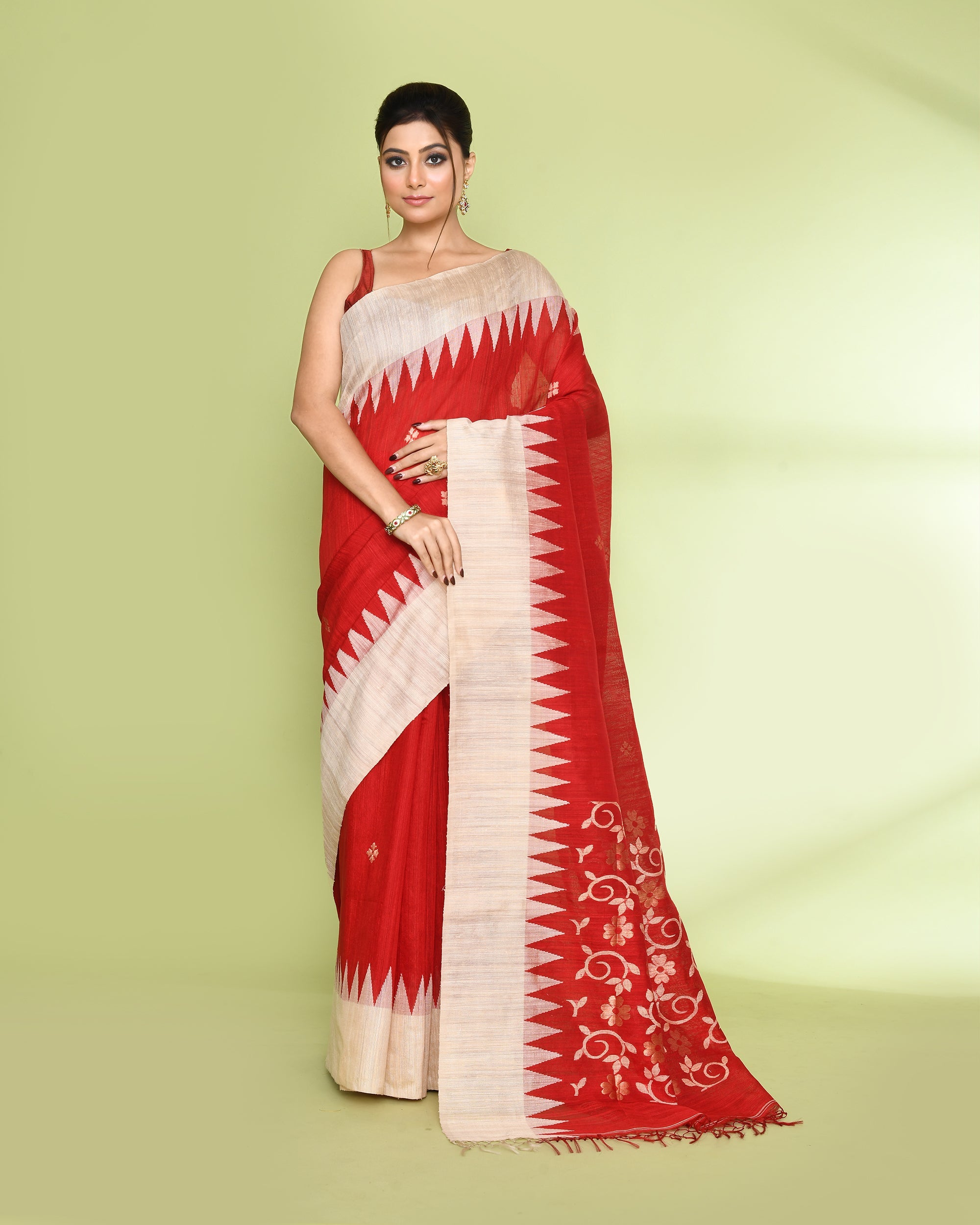 Piyari Fashion Women's Red Embellished Matka Silk Jamdani Saree - Distacart