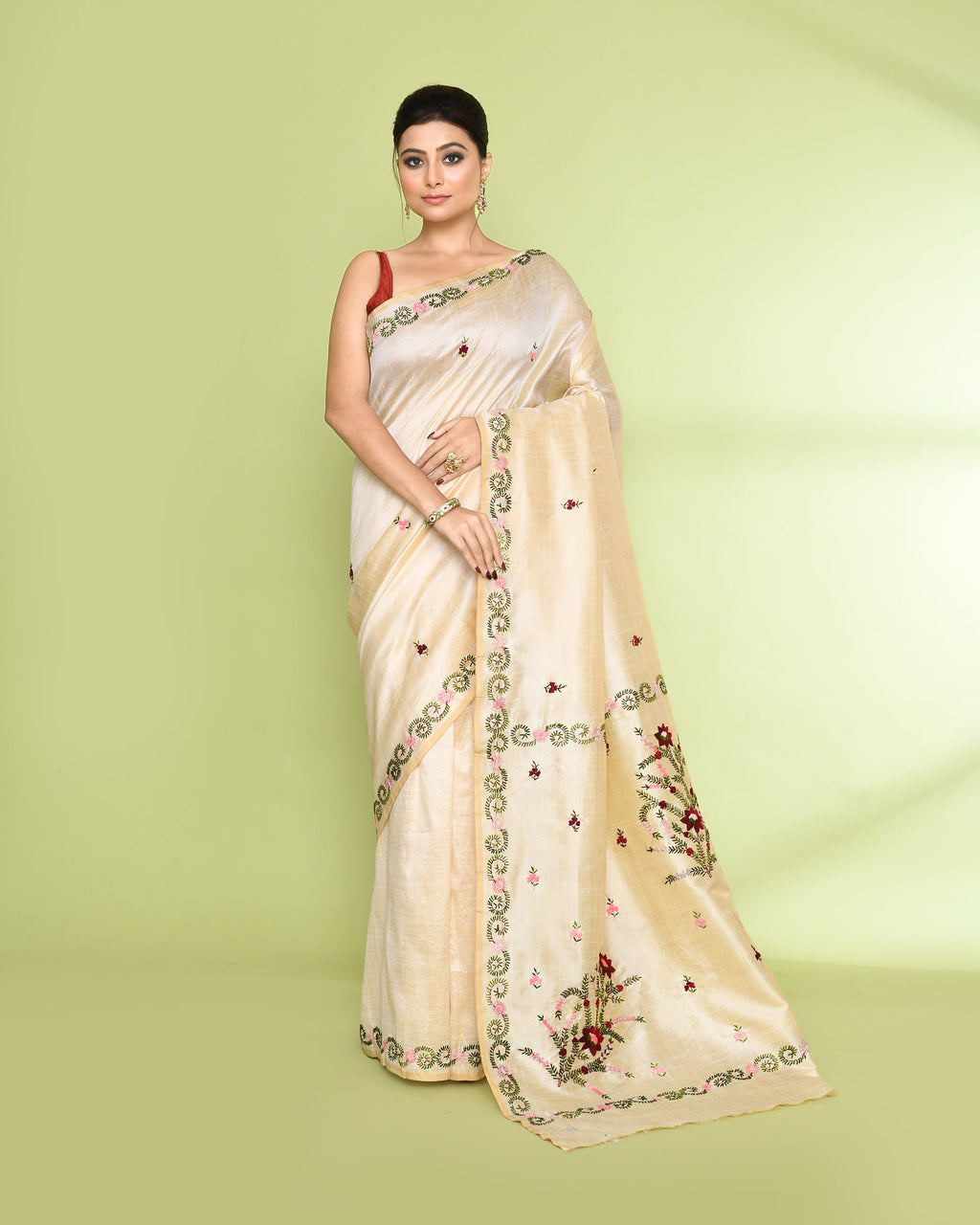 Piyari Fashion Women's Beige Embellished Embroidery Silk Saree - Distacart