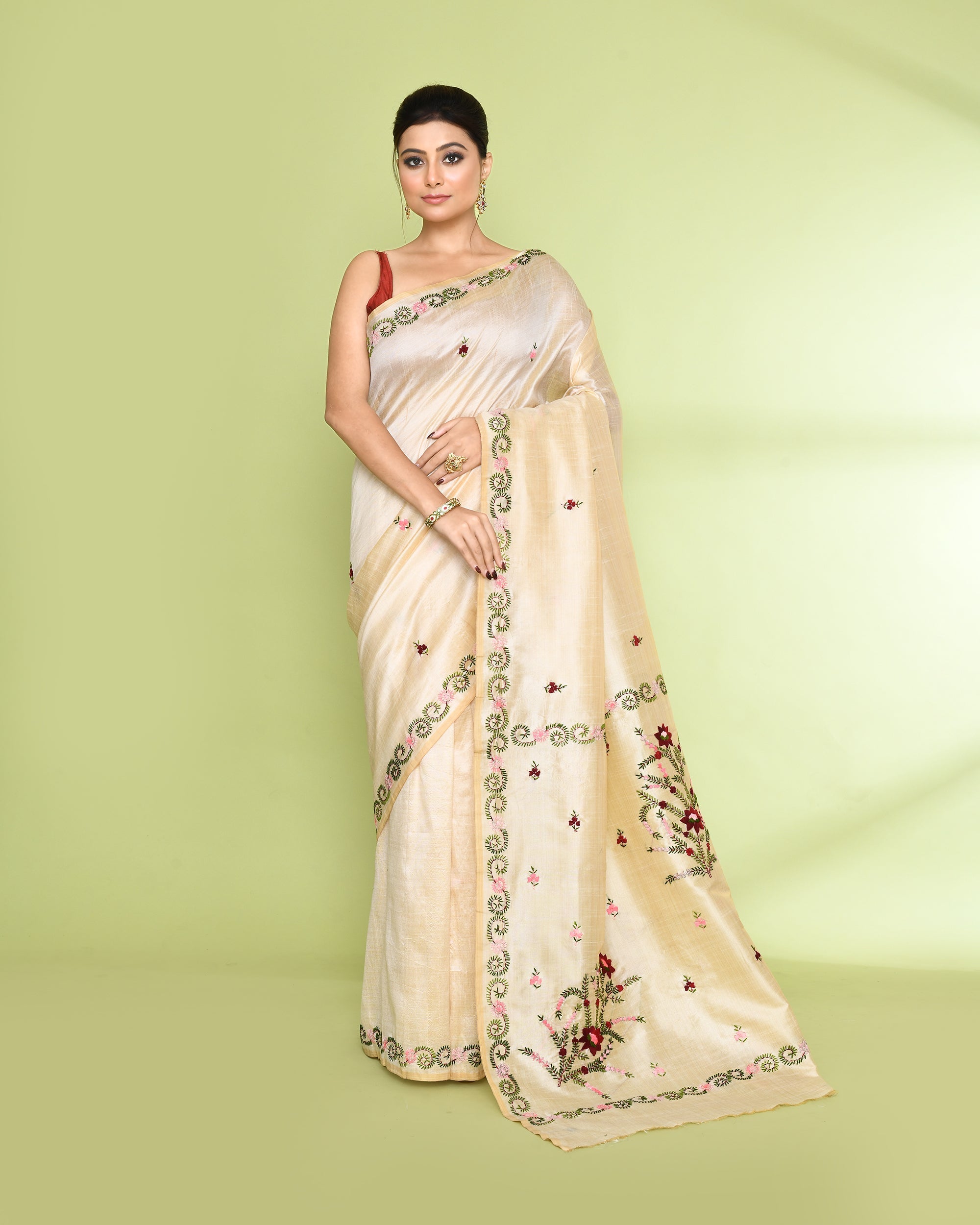 Piyari Fashion Women's Beige Embellished Embroidery Silk Saree - Distacart
