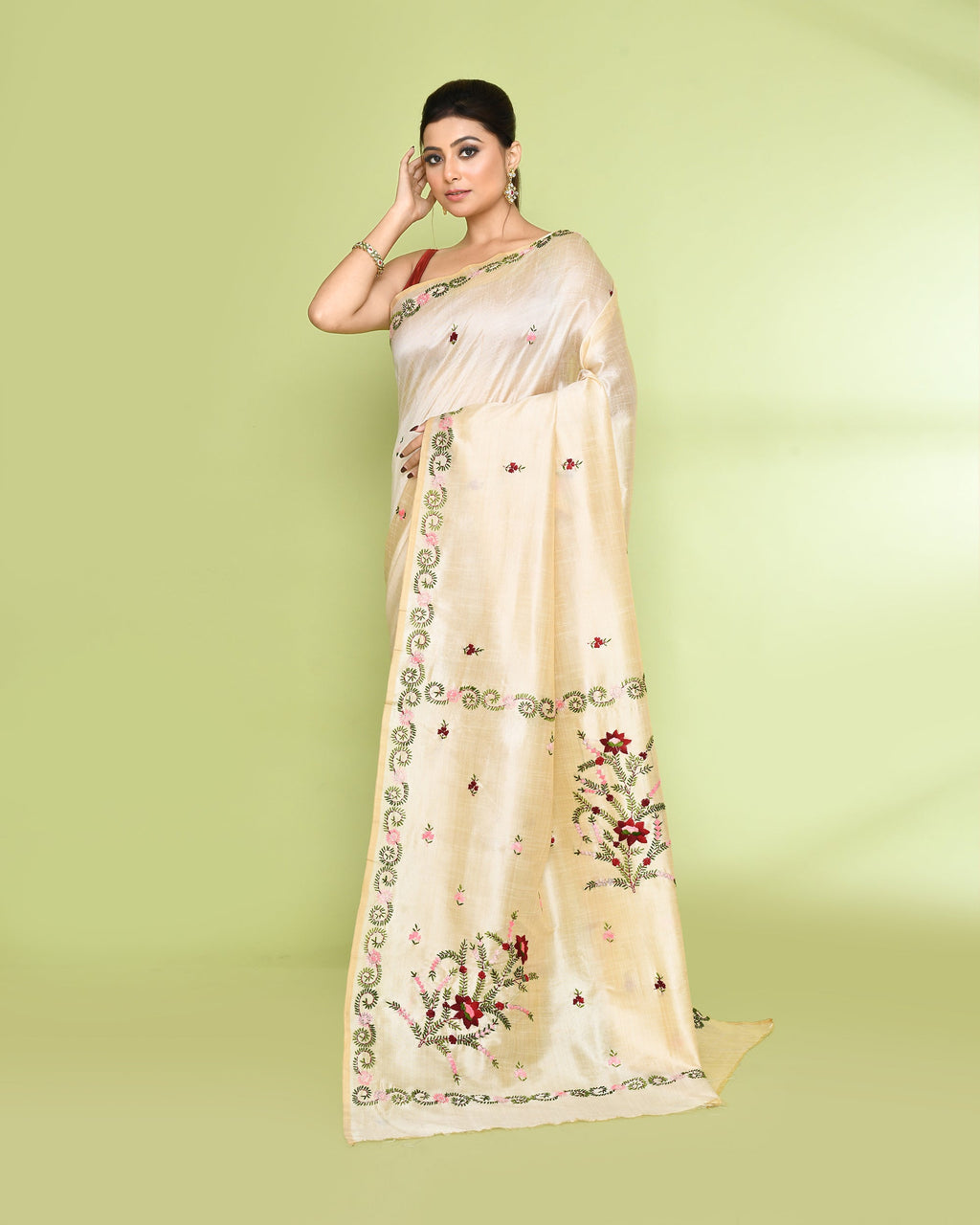 Piyari Fashion Women's Beige Embellished Embroidery Silk Saree - Distacart