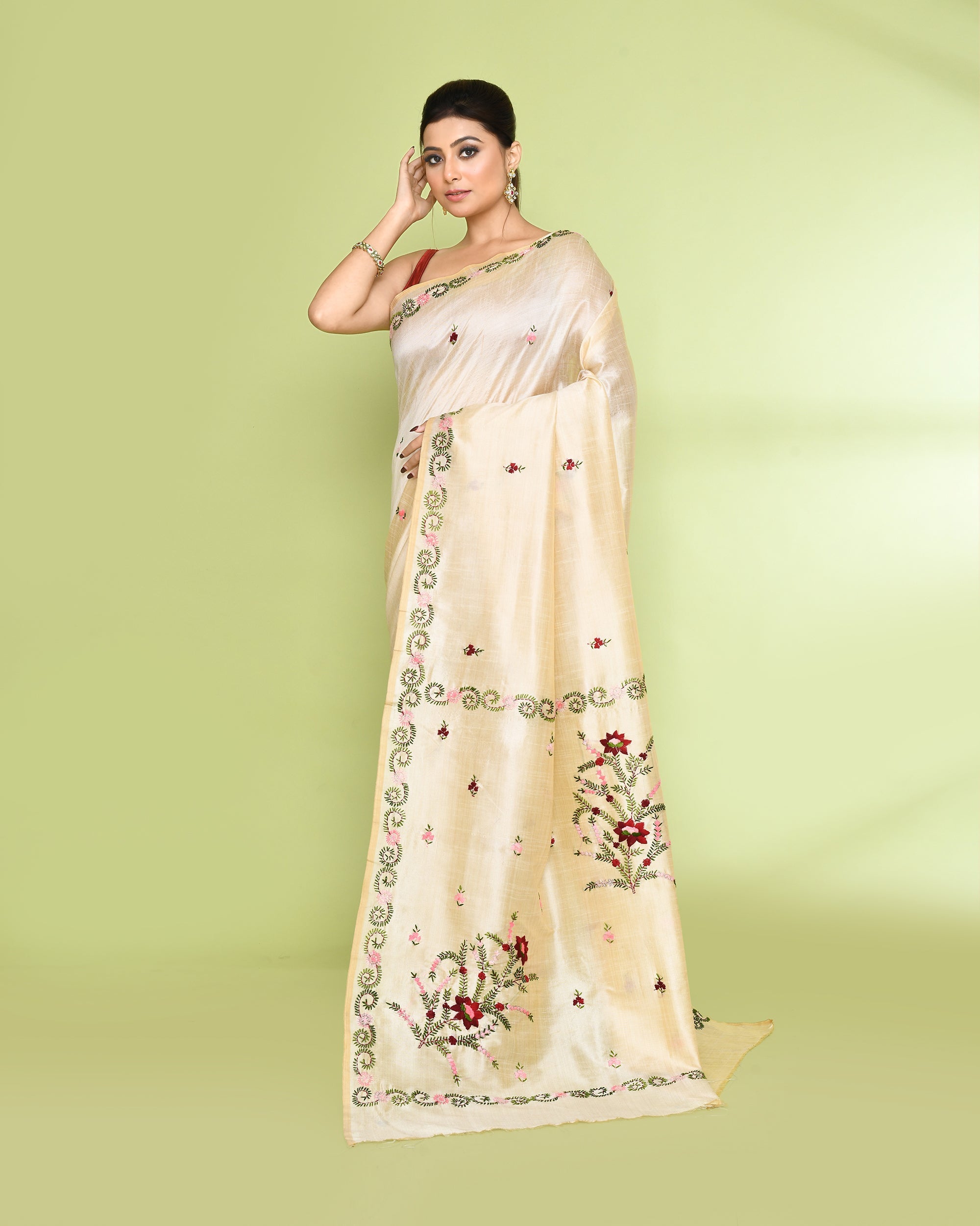 Piyari Fashion Women's Beige Embellished Embroidery Silk Saree - Distacart
