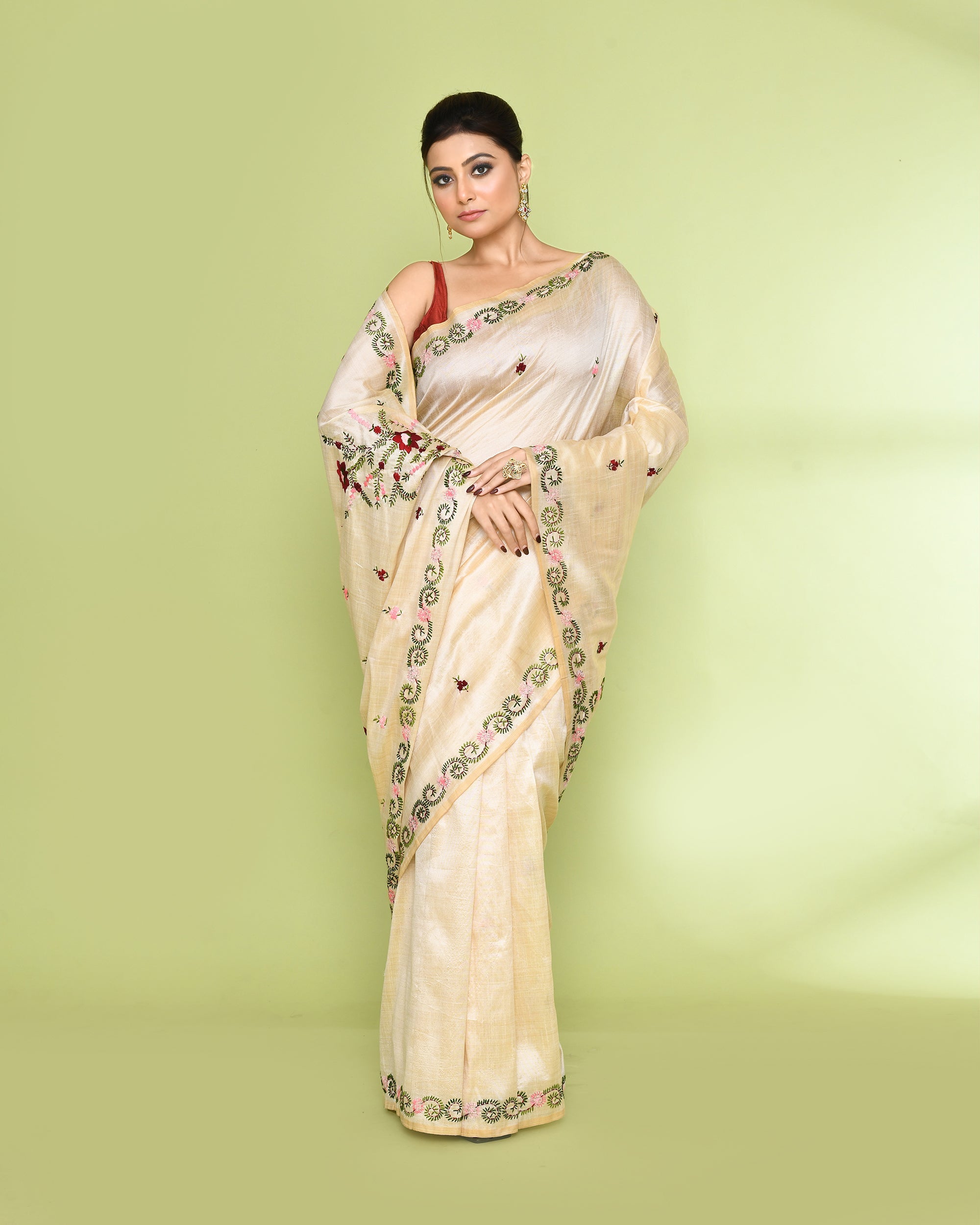 Piyari Fashion Women's Beige Embellished Embroidery Silk Saree - Distacart